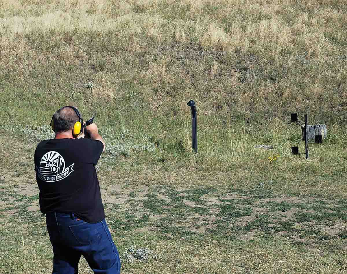 Mike shooting steel with the German Luger.